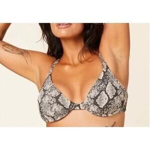 NWT Andie The Sicily Top Snakeskin Underwire Swim Removable Cups M Grey #3667